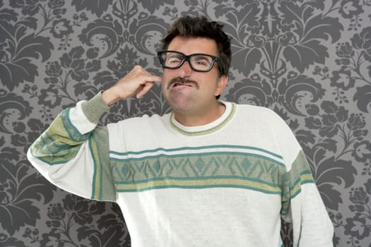 cleaning ear finger dirty nerd man retro wallpaper funny expression