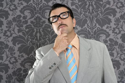 nerd businessman pensive gesture silly funny retro wallpapaer background
