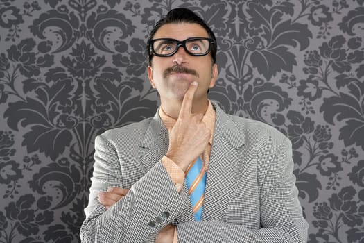 nerd businessman pensive gesture silly funny retro wallpapaer background
