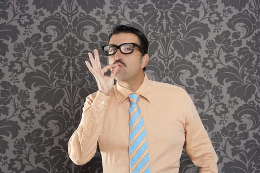 nerd retro man businessman ok positive hand gesture wallpaper background