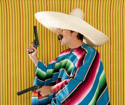 Bandit Mexican revolver mustache gunman sombrero poncho serape