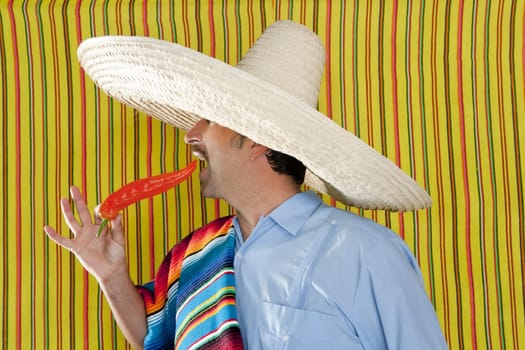 Chili hot pepper Mexican man typical poncho serape Mexico