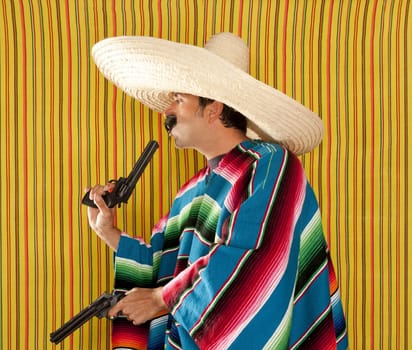 Bandit Mexican revolver mustache gunman sombrero poncho serape