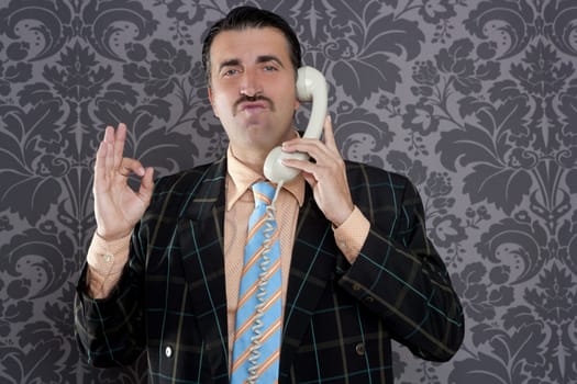 happy ok gesture telephone man retro hand sign mustache vintage wallpaper