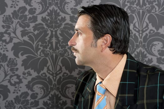 Nerd retro vintage businessman profile portrait mustache wallpaper background
