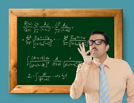 Genius nerd easy found the solution of a mathematical formula in blackboard