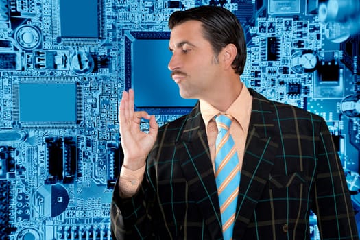 salesperson man from electronics business with hand ok gesture hand