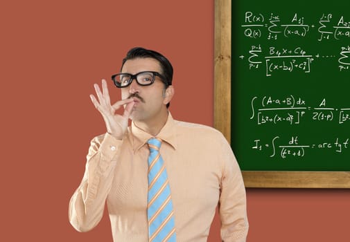 Genius nerd easy found the solution of a mathematical formula in blackboard