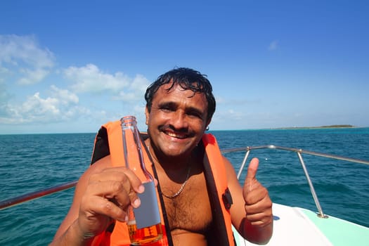 hispanic latin man vacation enjoying boat beer summer