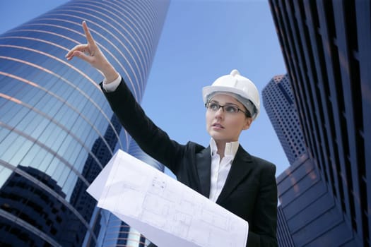 architect woman working outdoor with modern buildings