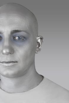 alien man portrait futuristic silver skin extraterrestrial space metaphor