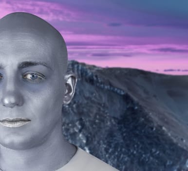 alien man portrait futuristic silver skin extraterrestrial space metaphor