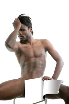 African american black nude sex symbol narcissism metaphor with magazine