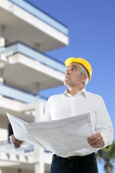expertise architect senior engineer plan looking up city construction buildings