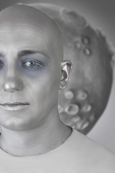 alien man portrait futuristic silver skin extraterrestrial space metaphor