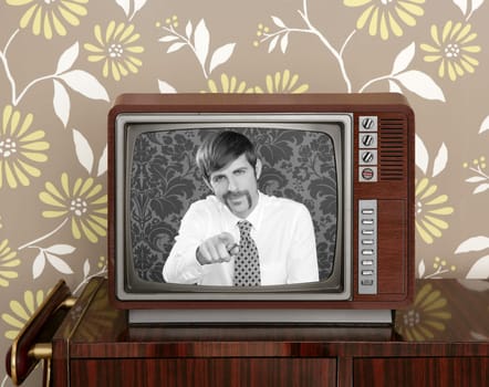 retro tv presenter mustache man wood television wallpaper