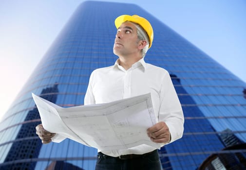 expertise architect senior engineer plan looking up city construction buildings
