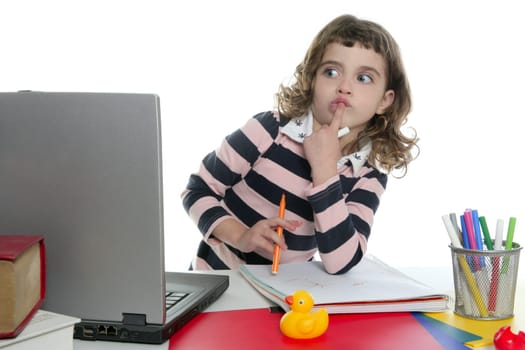 amazed gesture girl looking computer laptop screen at school desk