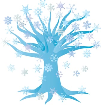 Christmas Winter Tree with Snowflakes Illustration Isolated on White Background
