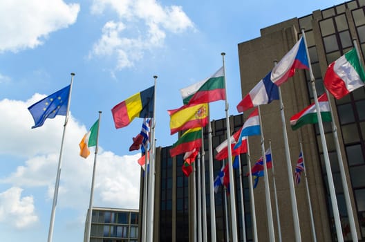 EU Court of Auditors in Luxembourg and flags