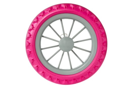 child&#039 s bicycle wheel isolated on white background