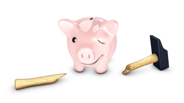 Piggy bank stronger than the hammer