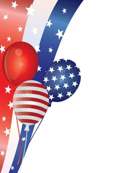 4th of July Stars and Stripes Balloons with Swirls Border Illustration
