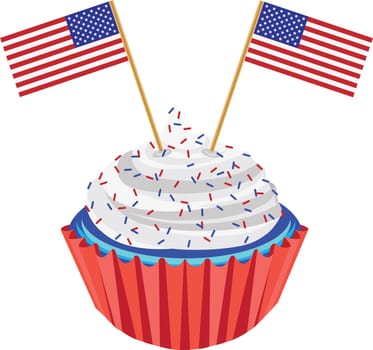 4th of July Independence Day Red White and Blue Cupcake with USA Flags Illustration