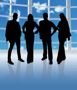 business team in a big office with windows