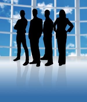 business team in an office in sillhouette