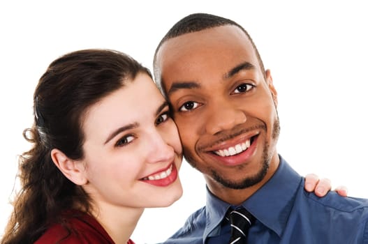 cute young multi ethnic couple in love on white