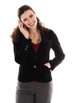 happy business woman on an isolated white background