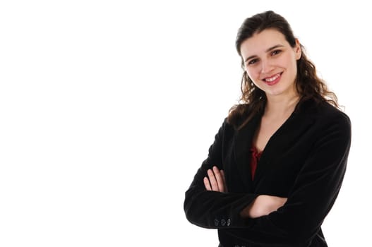 happy business woman on an isolated white background
