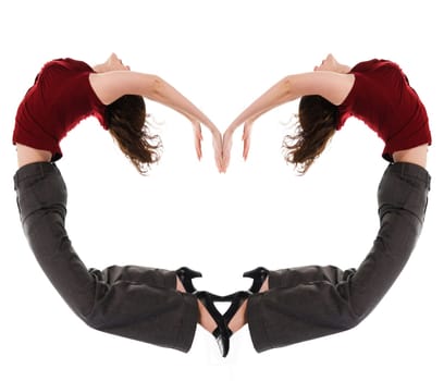 business woman arching with a heart shape