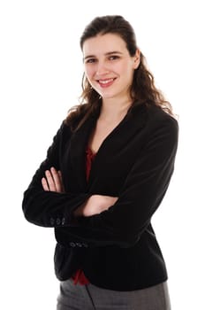 happy business woman on an isolated white background