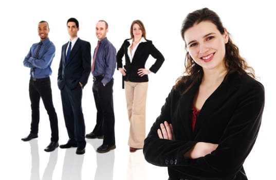 happy business woman on an isolated white background