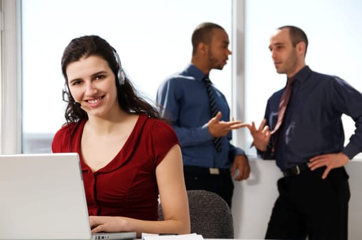 business team with a woman in the foreground