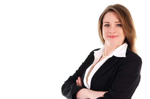 happy business woman on an isolated white background