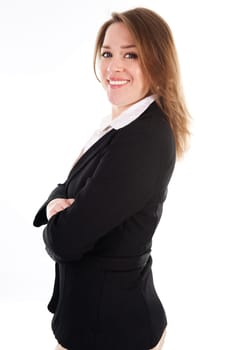 happy business woman on an isolated white background