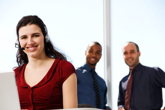 business team with a woman in the foreground