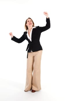 happy business woman on an isolated white background