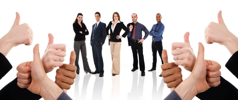 business people with their thumbs up in support