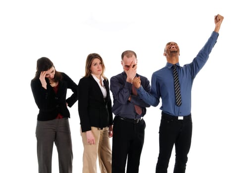 business team success and failure on white