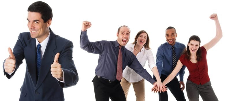 business people holding hands on a white background