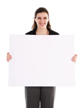 business person holding a white piece of cardboard
