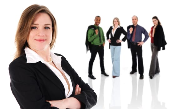 happy business woman on an isolated white background