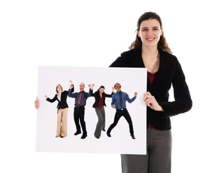 business person holding a white piece of cardboard