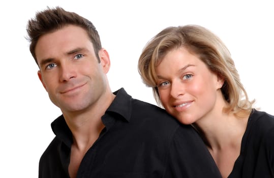 happy cute couple on an isolated white background