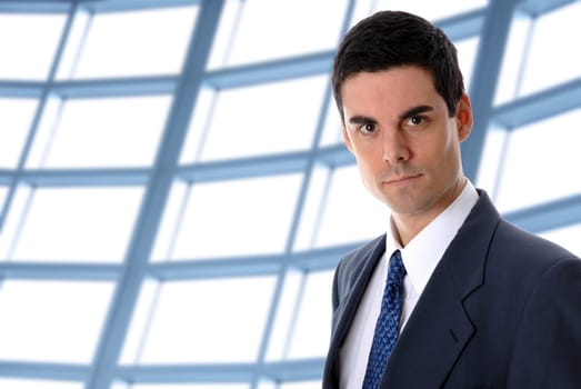 business man in an office environment with windows