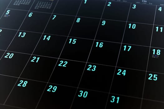 black and blue calendar with dates numbers
